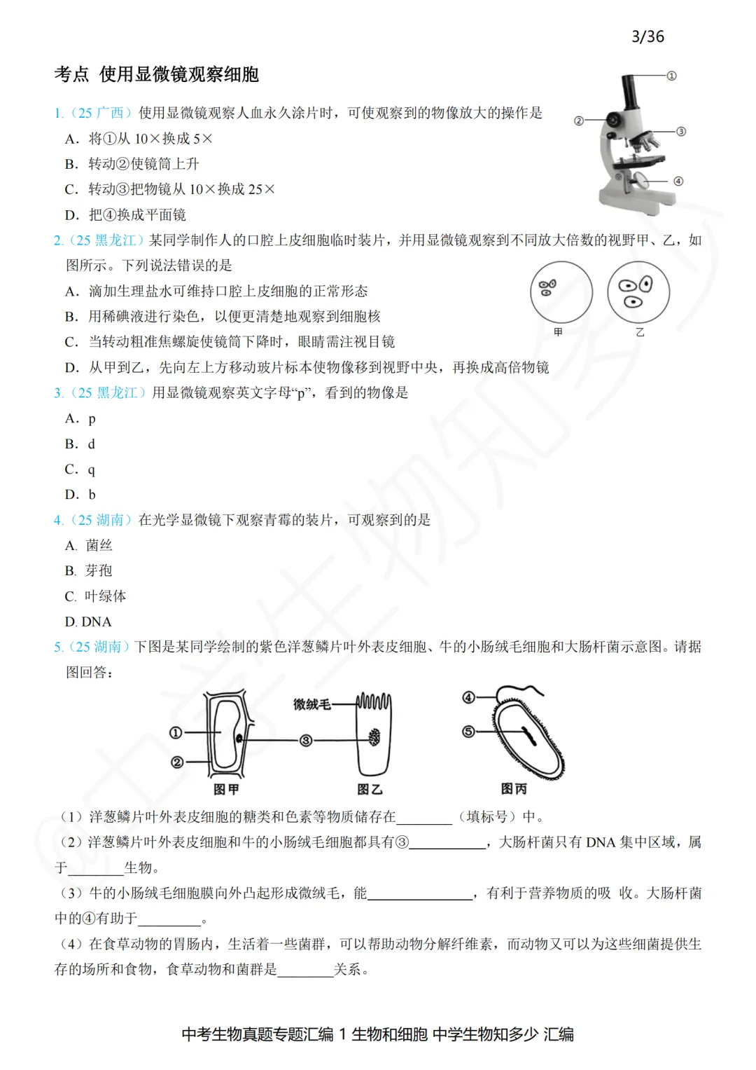 中考备考:“刷什么题”比“刷多少题”更关键!2023-2025年中考生物真题专题汇编精编版来了!——新版初中生物讲义的配套习题 第6张