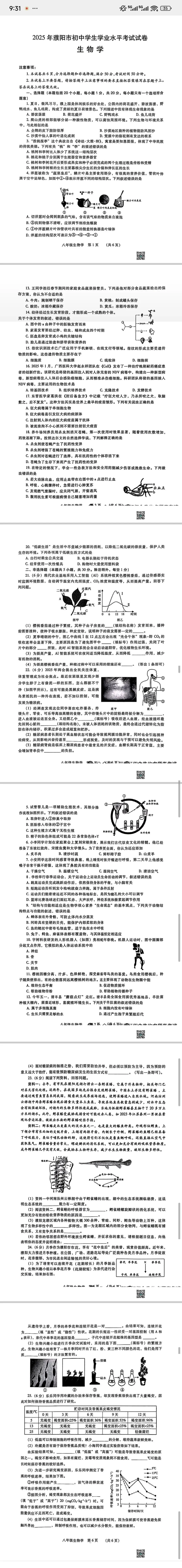 2025年濮阳市生物中考试卷分析 第1张 2025年濮阳市生物中考试卷分析 第1张