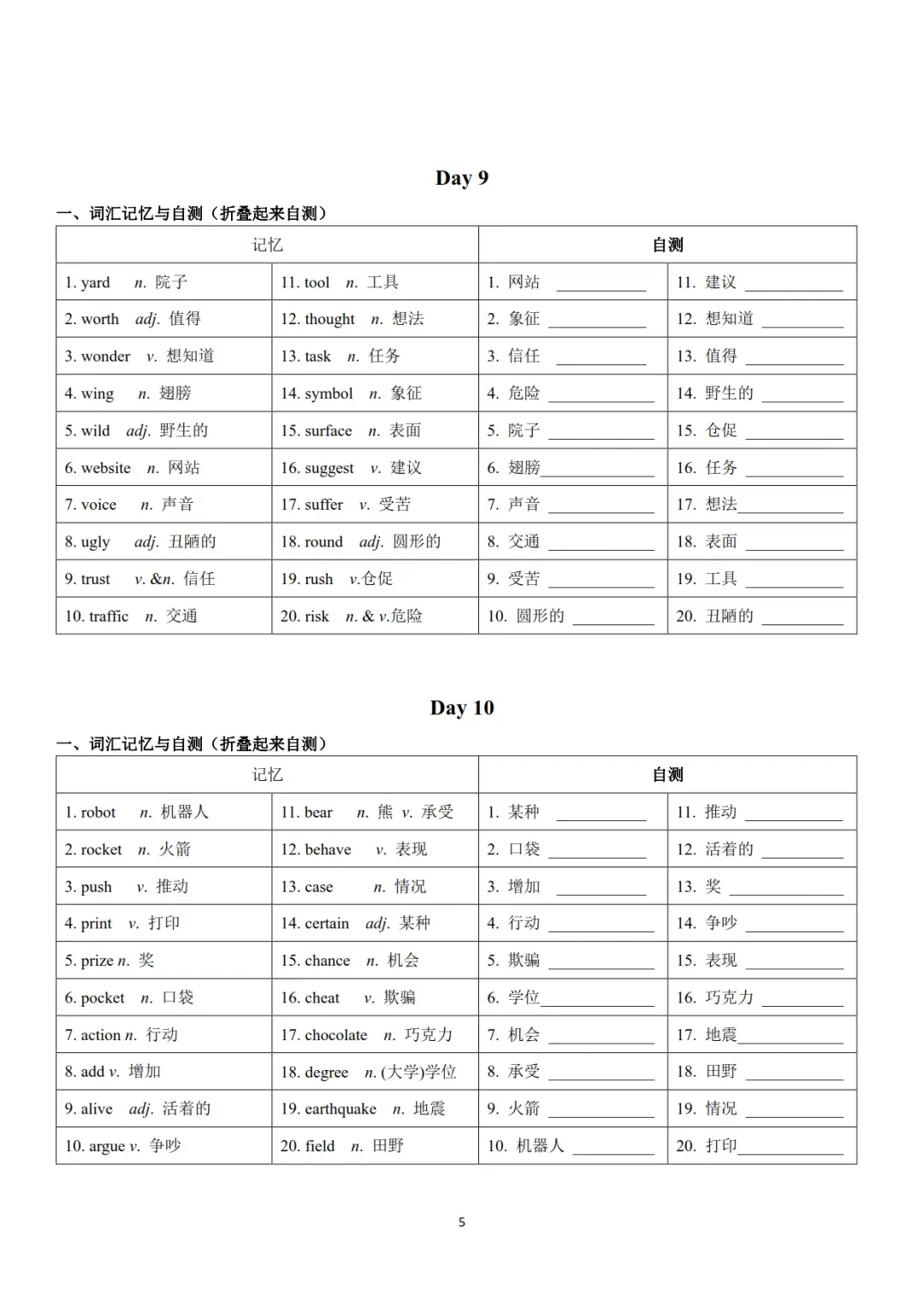 《中考英语高频词汇500个24天记背+默写小纸条》,可免费下载 第6张