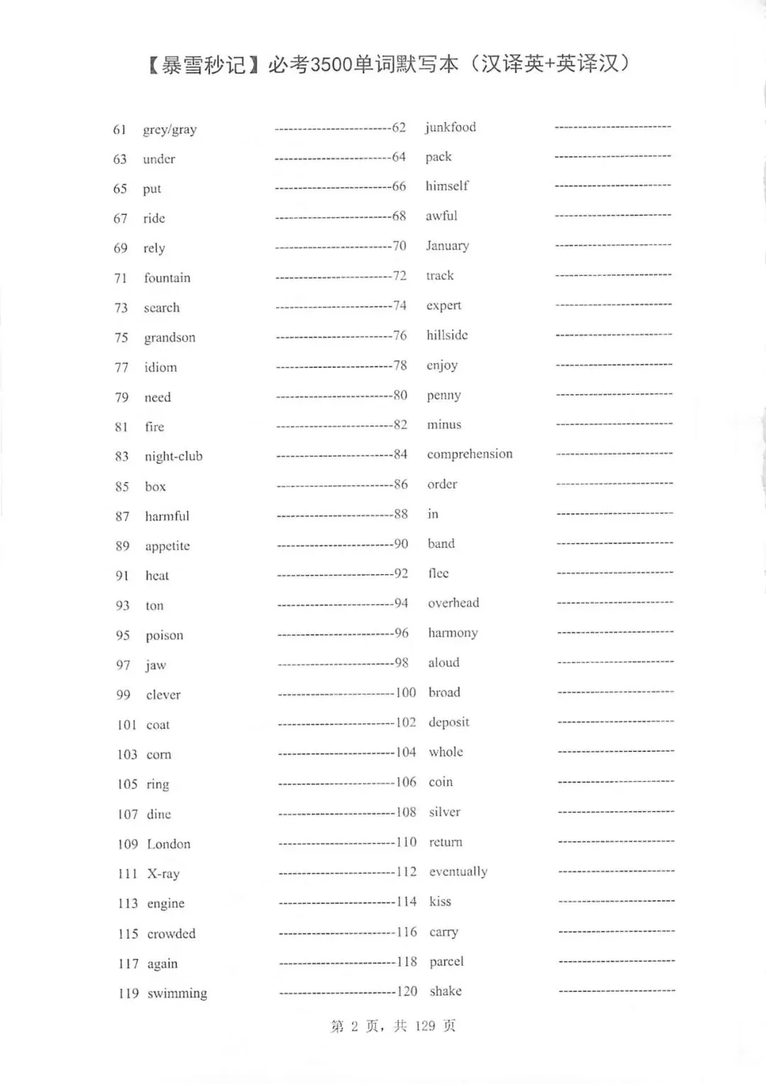 中考必考3500词汇 单词默写本+自测本,英译汉+汉译英(可下载打印) 第3张