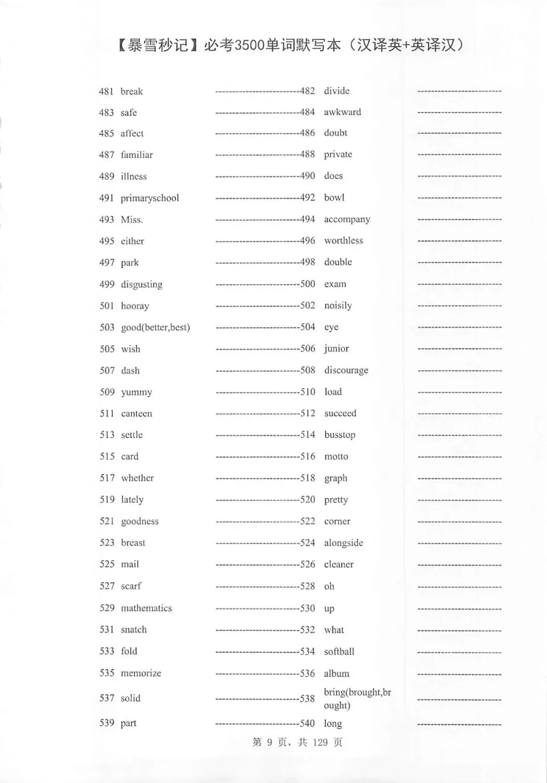 中考必考3500词汇 单词默写本+自测本,英译汉+汉译英(可下载打印) 第10张