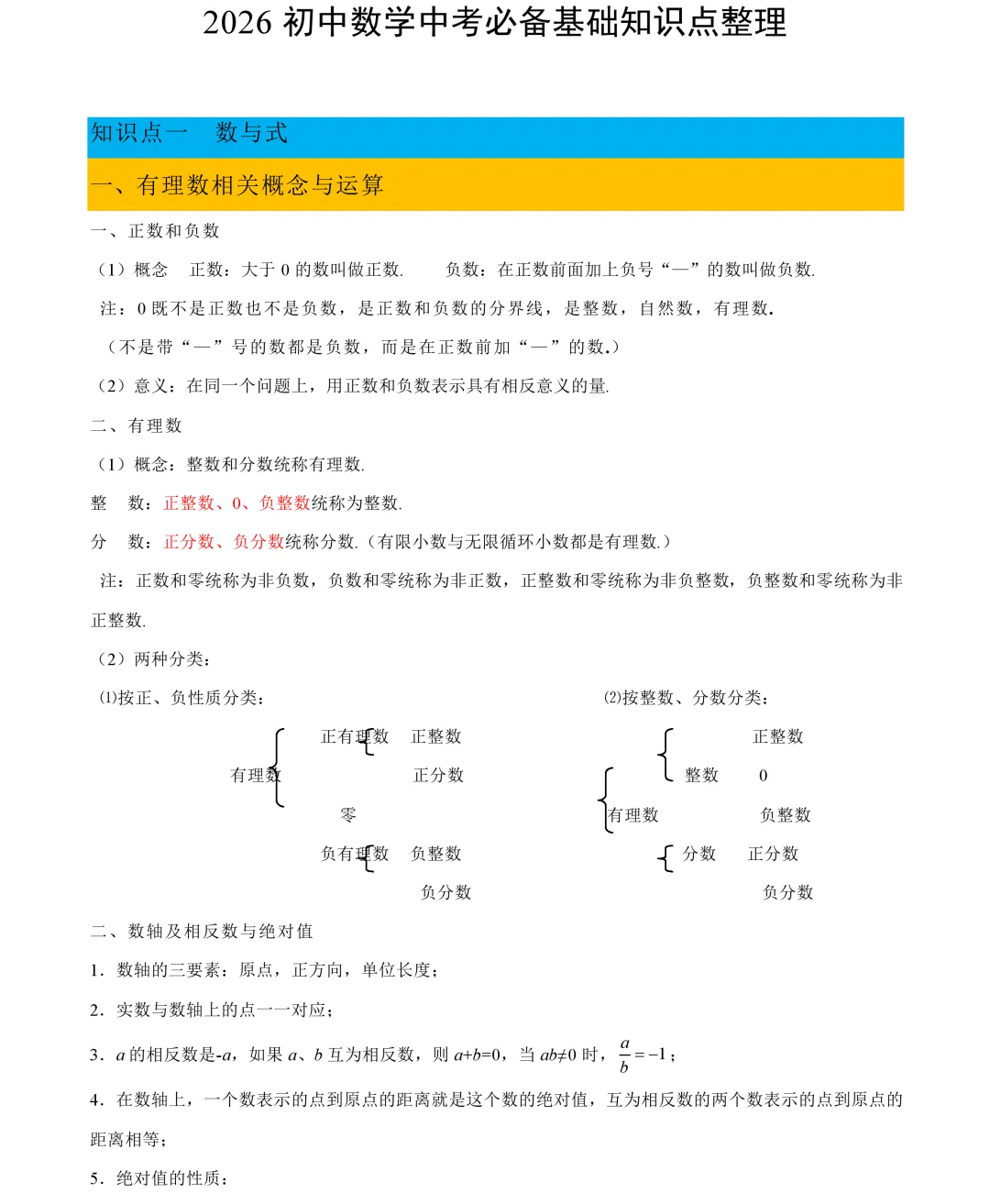 2026初中数学中考数学《必备核心基础知识》40页 第1张
