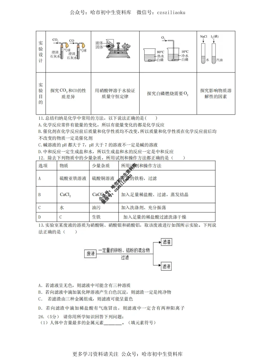 九年级化学·2025年中考47中校一模试卷+答案 第3张