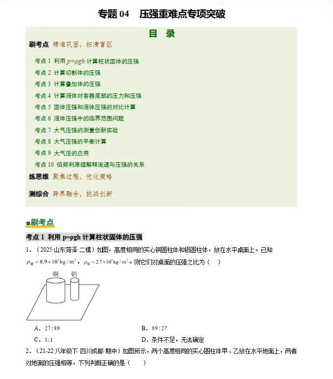 2026年中考物理一轮复习高效培优特训(考点+实验+命题趋向+难度突破),全国通用 第6张 2026年中考物理一轮复习高效培优特训(考点+实验+命题趋向+难度突破),全国通用 第6张
