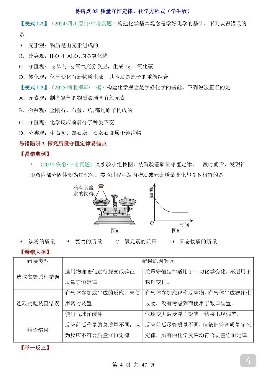 中考专项化学易错点05 质量守恒定律、化学方程式.pdf 第6张