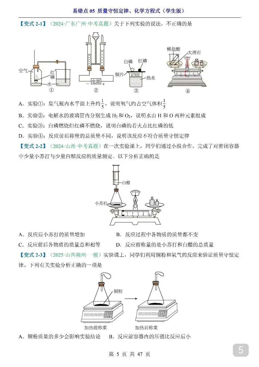 中考专项化学易错点05 质量守恒定律、化学方程式.pdf 第7张
