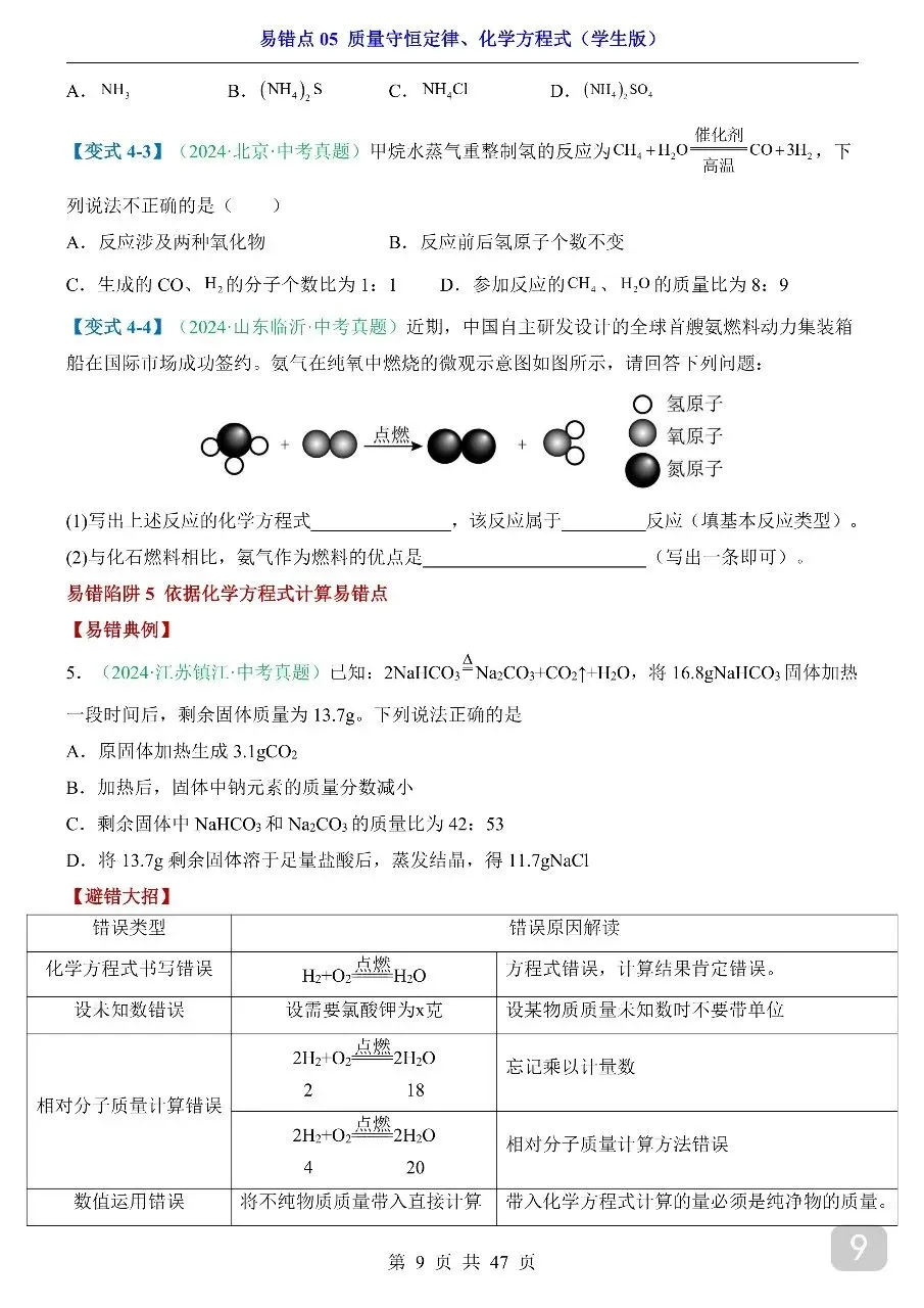 中考专项化学易错点05 质量守恒定律、化学方程式.pdf 第11张