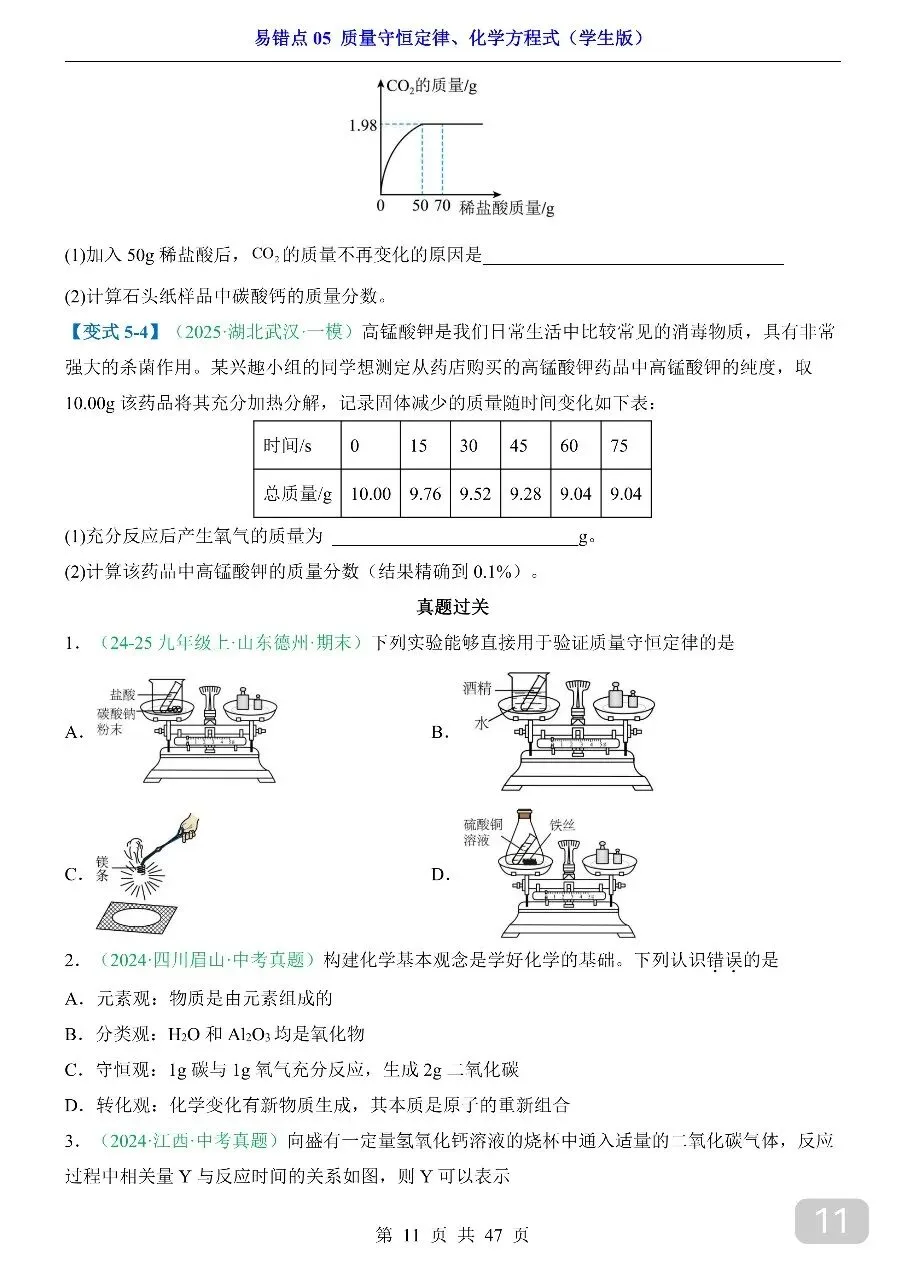 中考专项化学易错点05 质量守恒定律、化学方程式.pdf 第13张