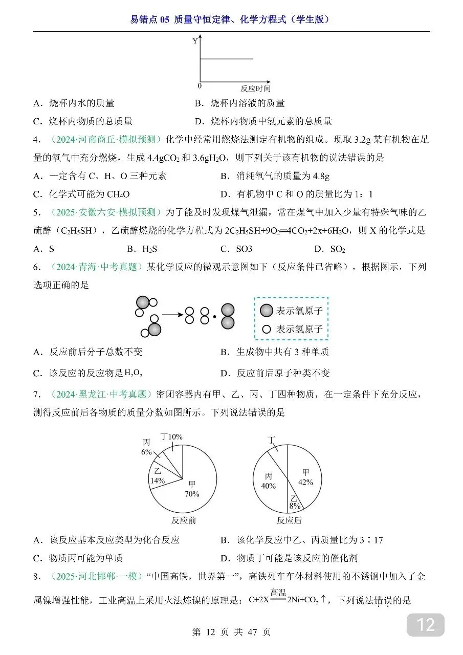 中考专项化学易错点05 质量守恒定律、化学方程式.pdf 第14张