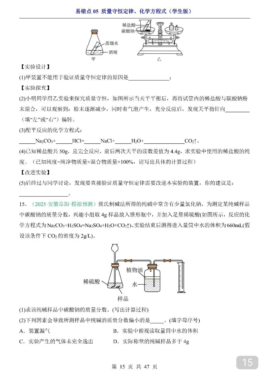 中考专项化学易错点05 质量守恒定律、化学方程式.pdf 第17张