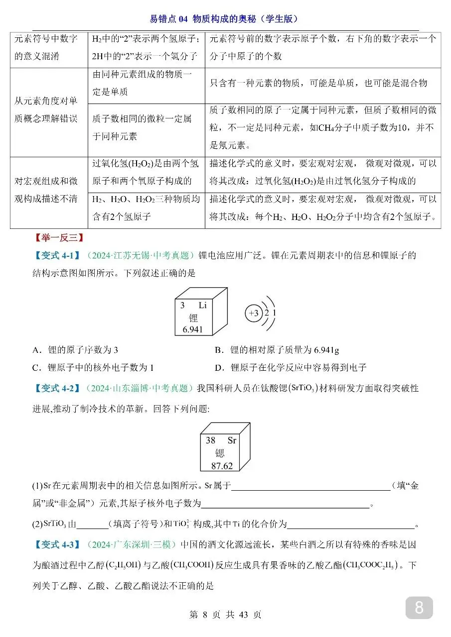 中考专项化学易错点04 物质构成的奥秘.pdf 第10张 中考专项化学易错点04 物质构成的奥秘.pdf 第10张