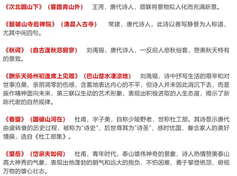 中考语文古诗词常识,100张试卷高频统计而成 第5张