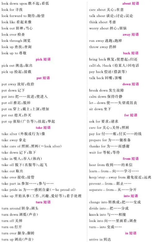 中考英语必背短语归纳 第2张