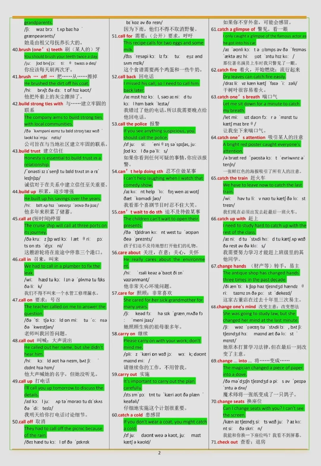 中考英语重点短语+例句总结 第2张