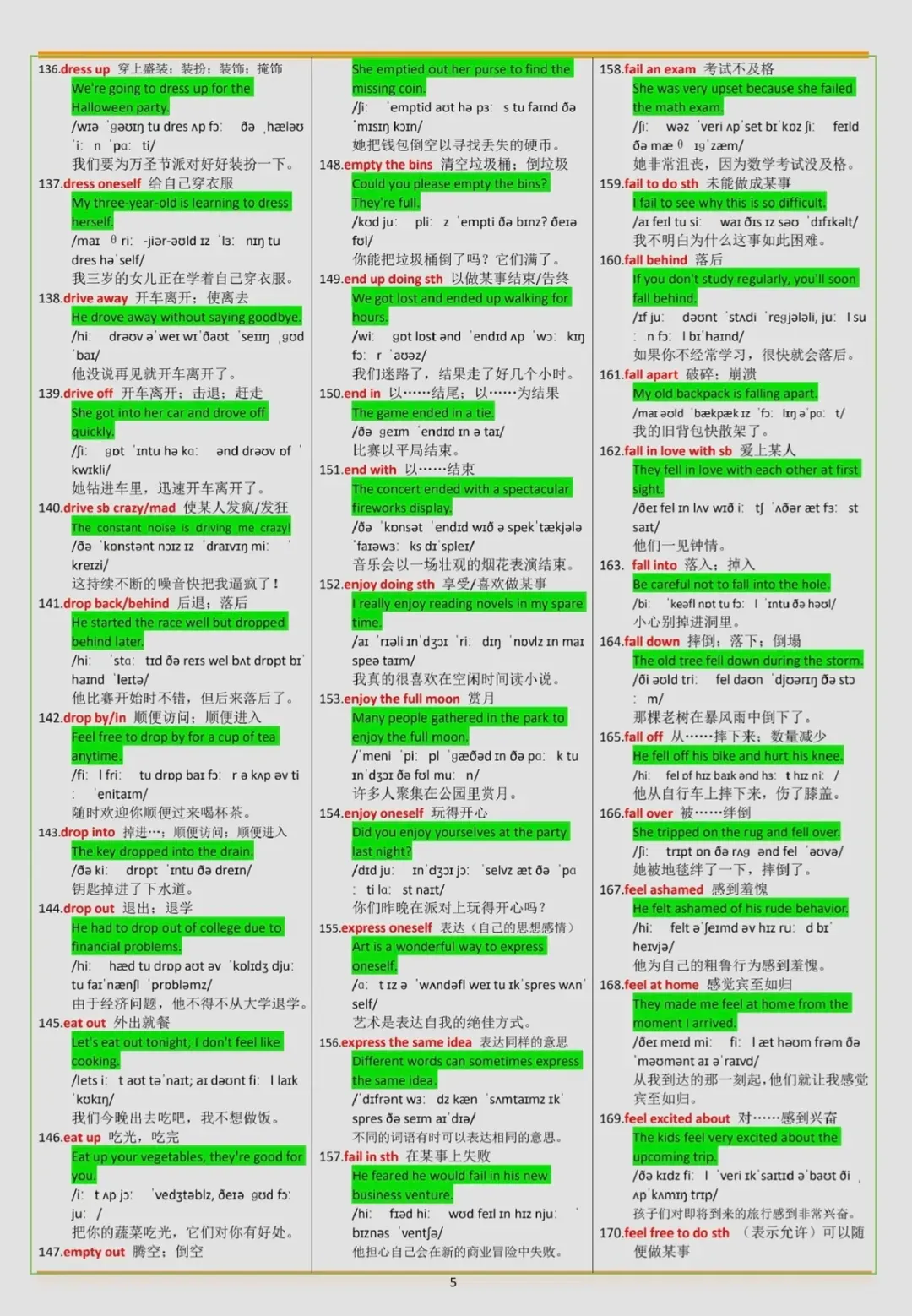 中考英语重点短语+例句总结 第5张