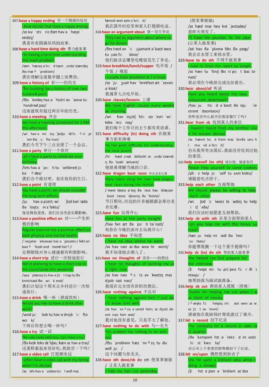 中考英语重点短语+例句总结 第10张
