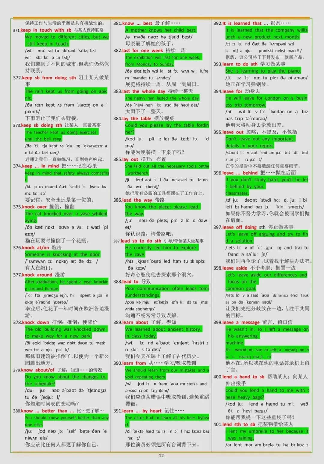 中考英语重点短语+例句总结 第12张