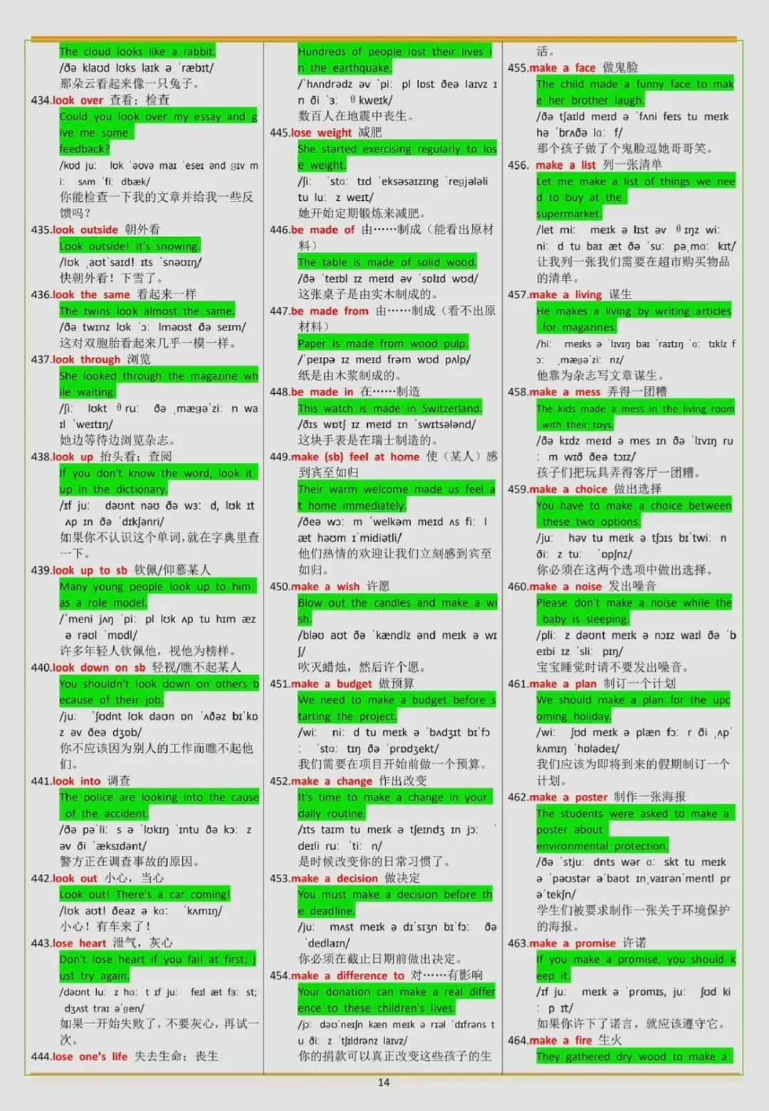 中考英语重点短语+例句总结 第14张