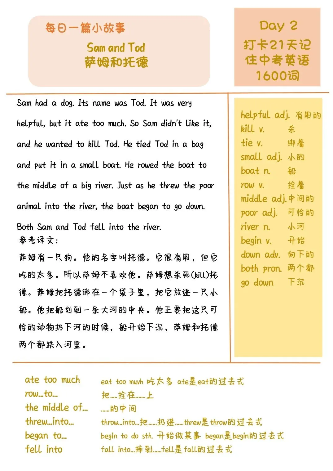 21 天搞定中考 1600 词!Day2:狗狗托德的救命之恩 第1张 21 天搞定中考 1600 词!Day2:狗狗托德的救命之恩 第1张