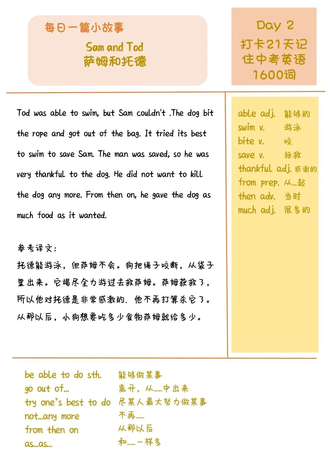 21 天搞定中考 1600 词!Day2:狗狗托德的救命之恩 第2张 21 天搞定中考 1600 词!Day2:狗狗托德的救命之恩 第2张