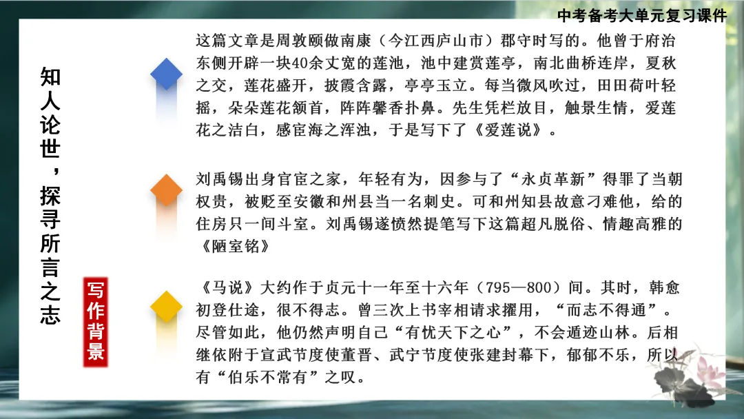 中考大单元复习:《爱莲说》《陋室铭》《马说》整合复习 第10张
