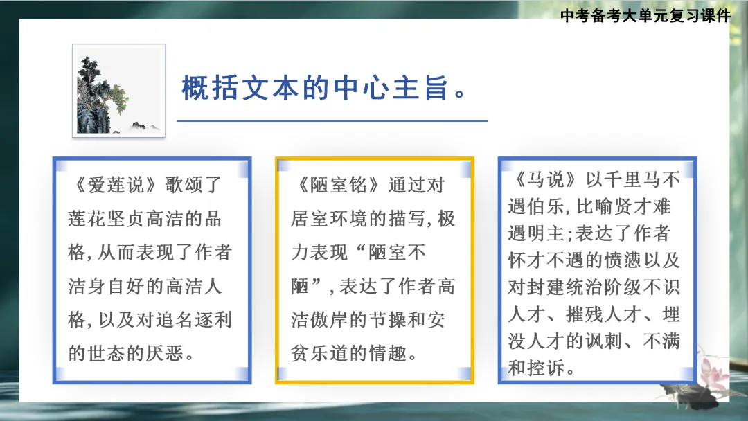 中考大单元复习:《爱莲说》《陋室铭》《马说》整合复习 第21张