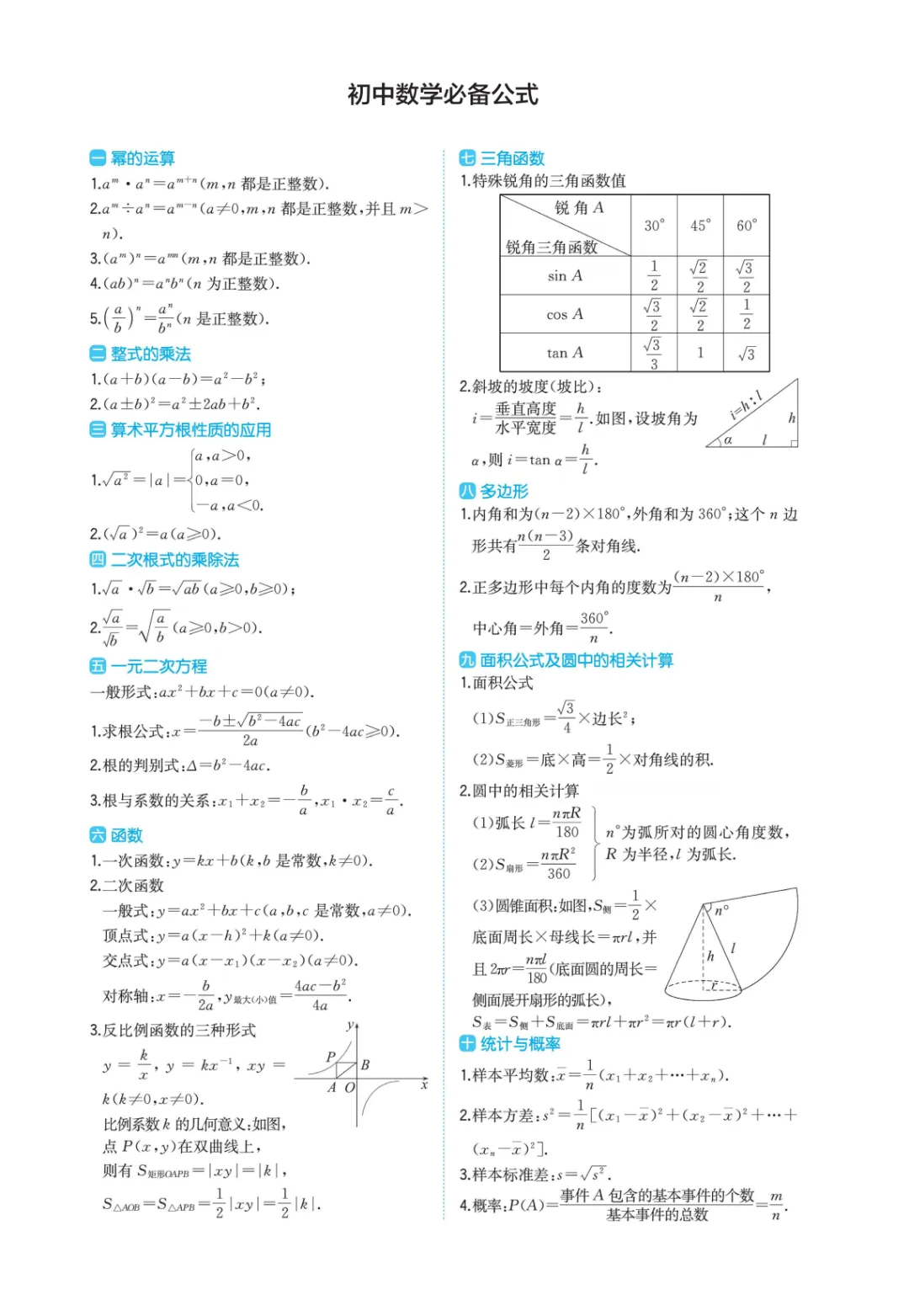 中考数学 核心知识速记手册 第2张