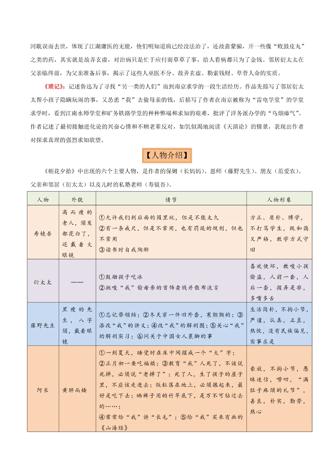 【中考专项语文】专题10 《朝花夕拾》《西游记》专项复习完整高清电子版可打印 第7张