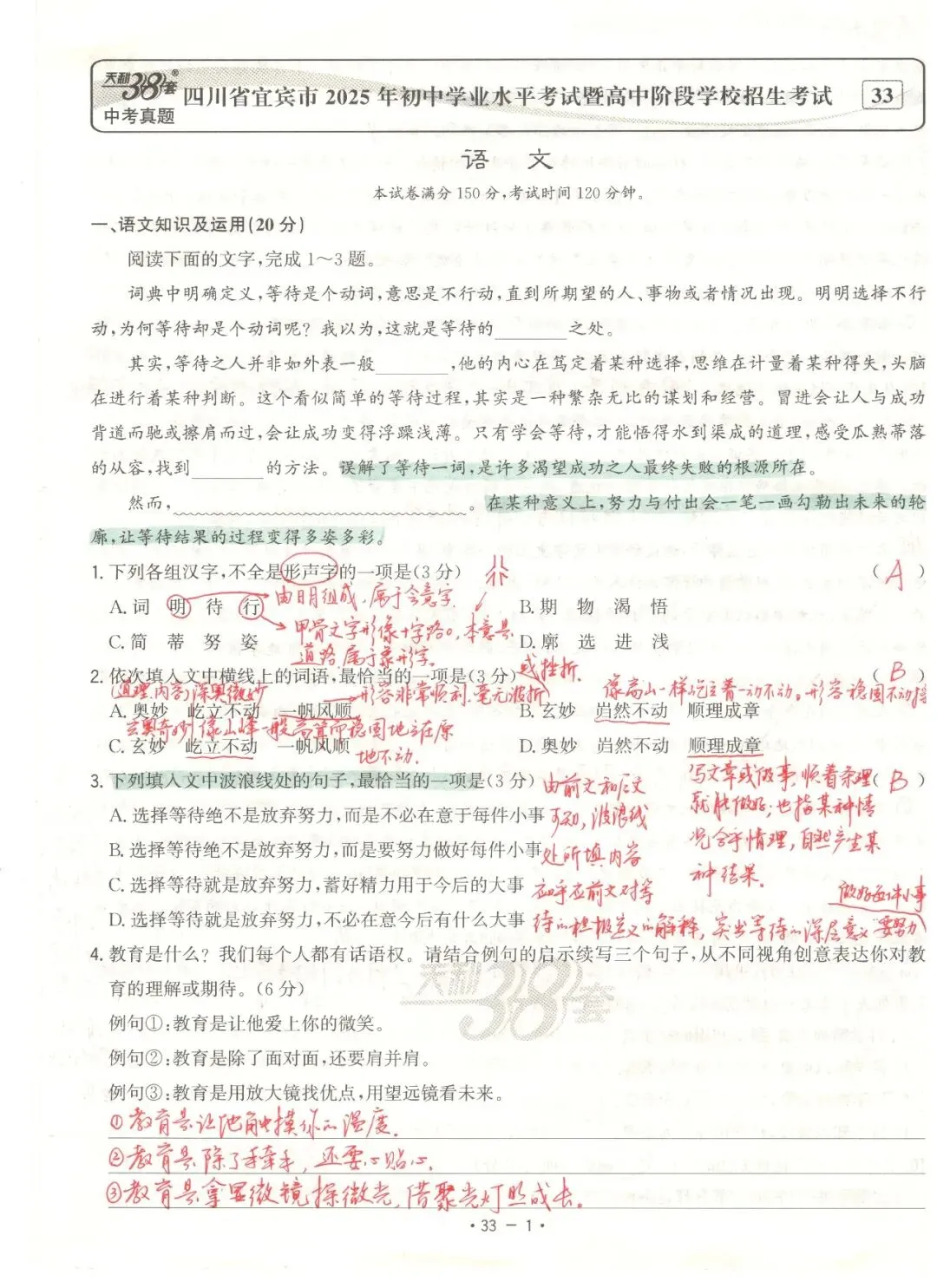 【董董老师的中考真题手批】2025年中考真题·四川省宜宾市卷(语文) 第1张