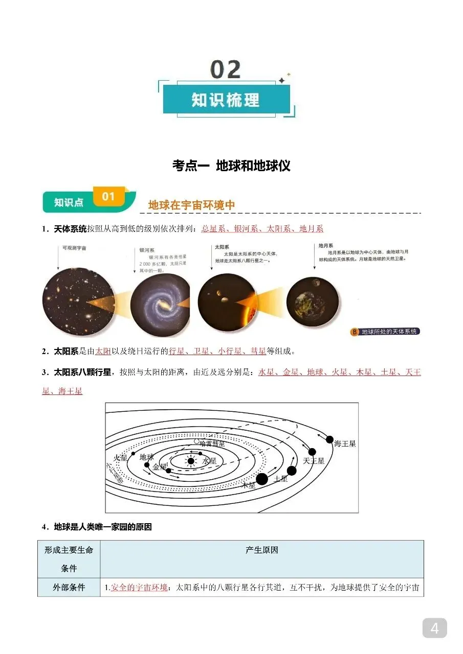 中考专项地理 《专题01 地球和地图》知识梳理+专项复习.pdf 第6张