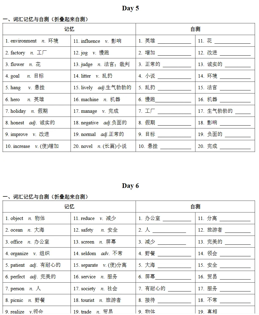 中考英语高频词汇500个24天记背+默写小纸条 第3张 中考英语高频词汇500个24天记背+默写小纸条 第3张