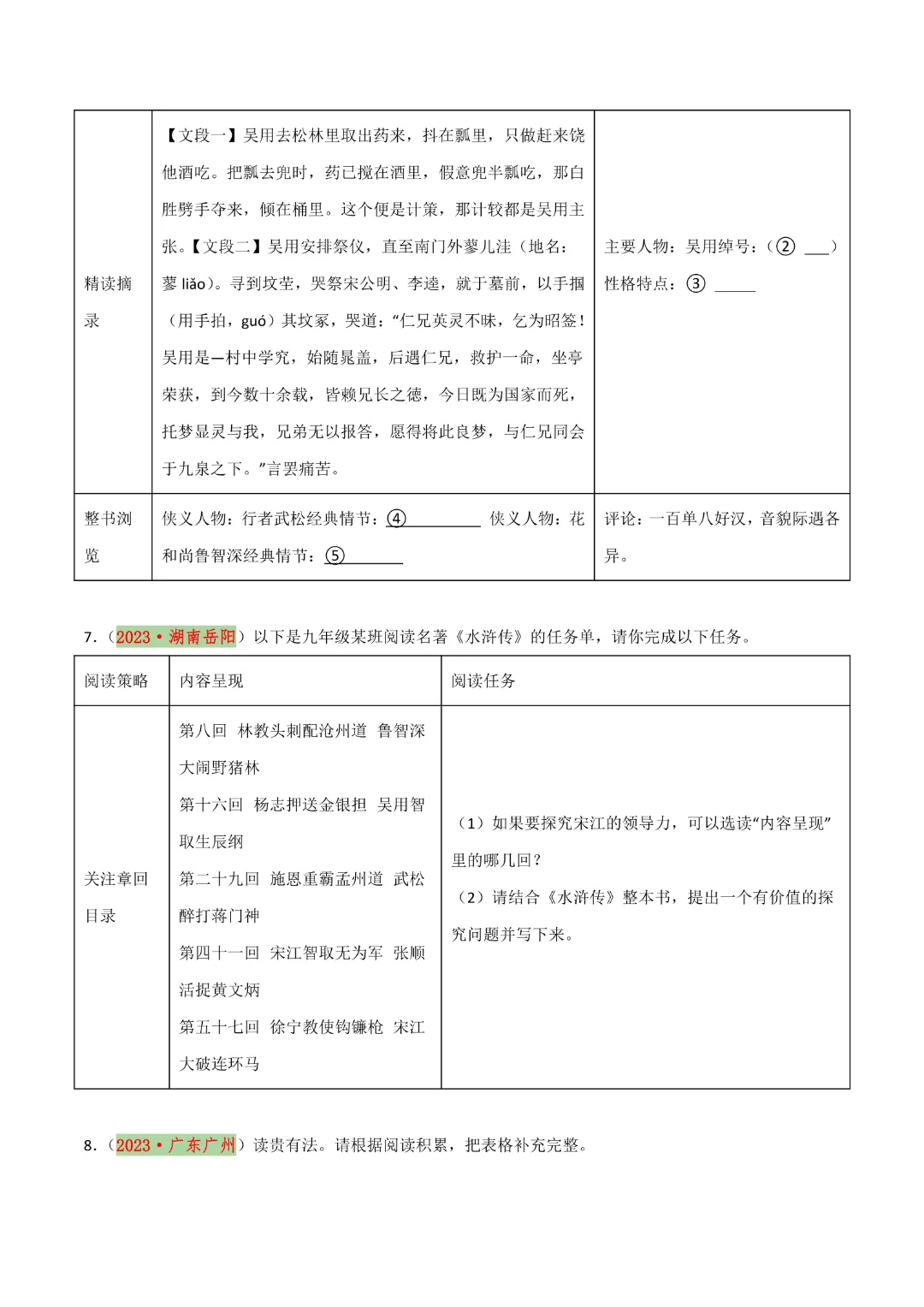 【中考专项语文】专题14 《艾青诗选》《水浒传》专项复习完整高清电子版可打印 第14张
