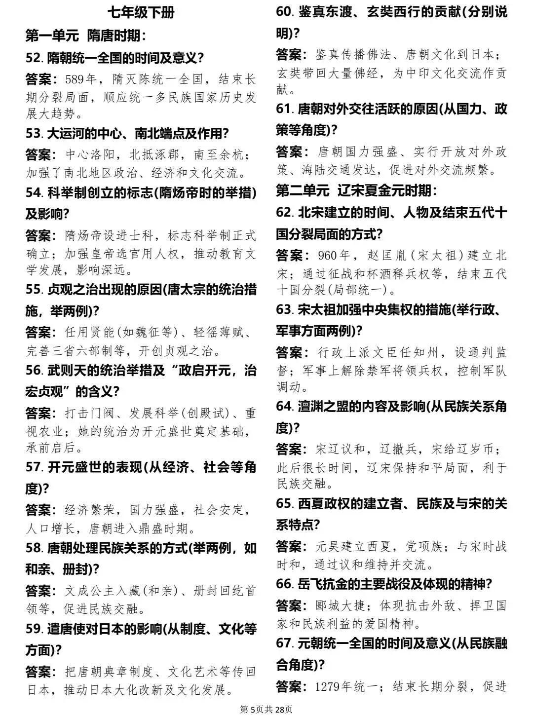 中考历史335个重点知识背诵清单 第5张