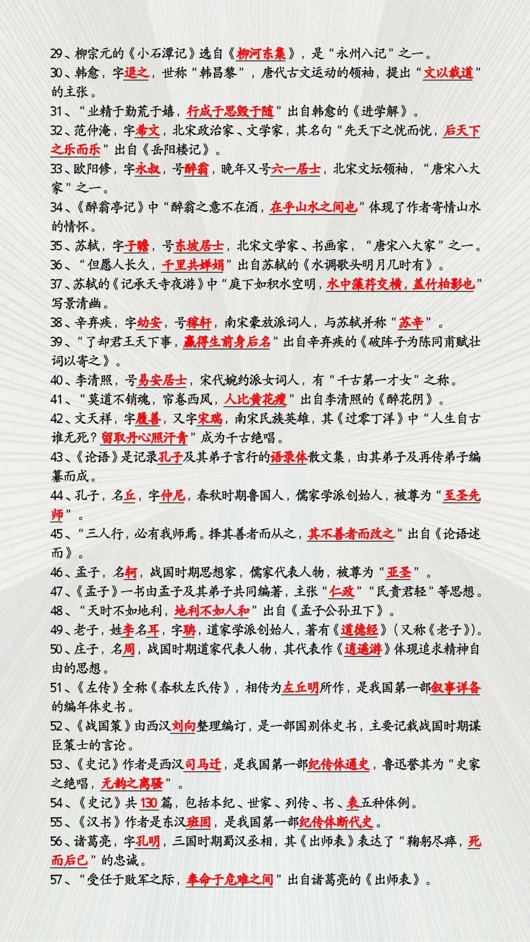 2026中考语文 | 一轮复习:必背文学常识大全300条,考前过一遍,考什么都会答! 第4张 2026中考语文 | 一轮复习:必背文学常识大全300条,考前过一遍,考什么都会答! 第4张