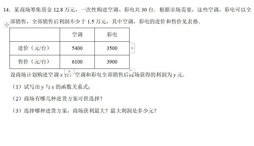 中考数学大题之销售利润等问题组卷分享(文末可下载) 第14张
