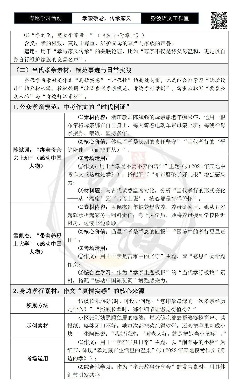 【中考语言专项-专题学习活动】-七年级下-04孝亲敬老,传承家风-知识手册(2元) 第8张 【中考语言专项-专题学习活动】-七年级下-04孝亲敬老,传承家风-知识手册(2元) 第8张