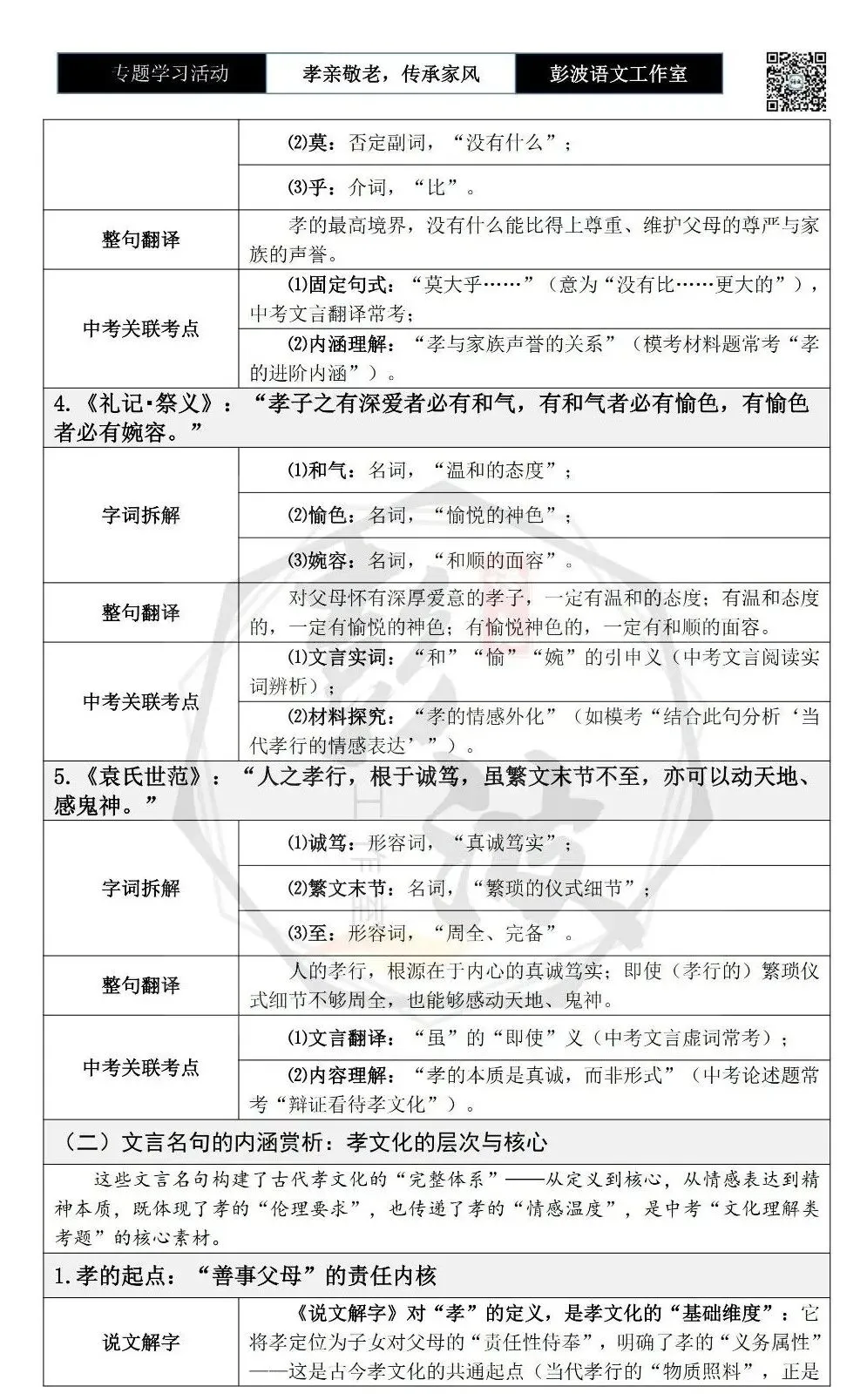 【中考语言专项-专题学习活动】-七年级下-04孝亲敬老,传承家风-知识手册(2元) 第15张 【中考语言专项-专题学习活动】-七年级下-04孝亲敬老,传承家风-知识手册(2元) 第15张