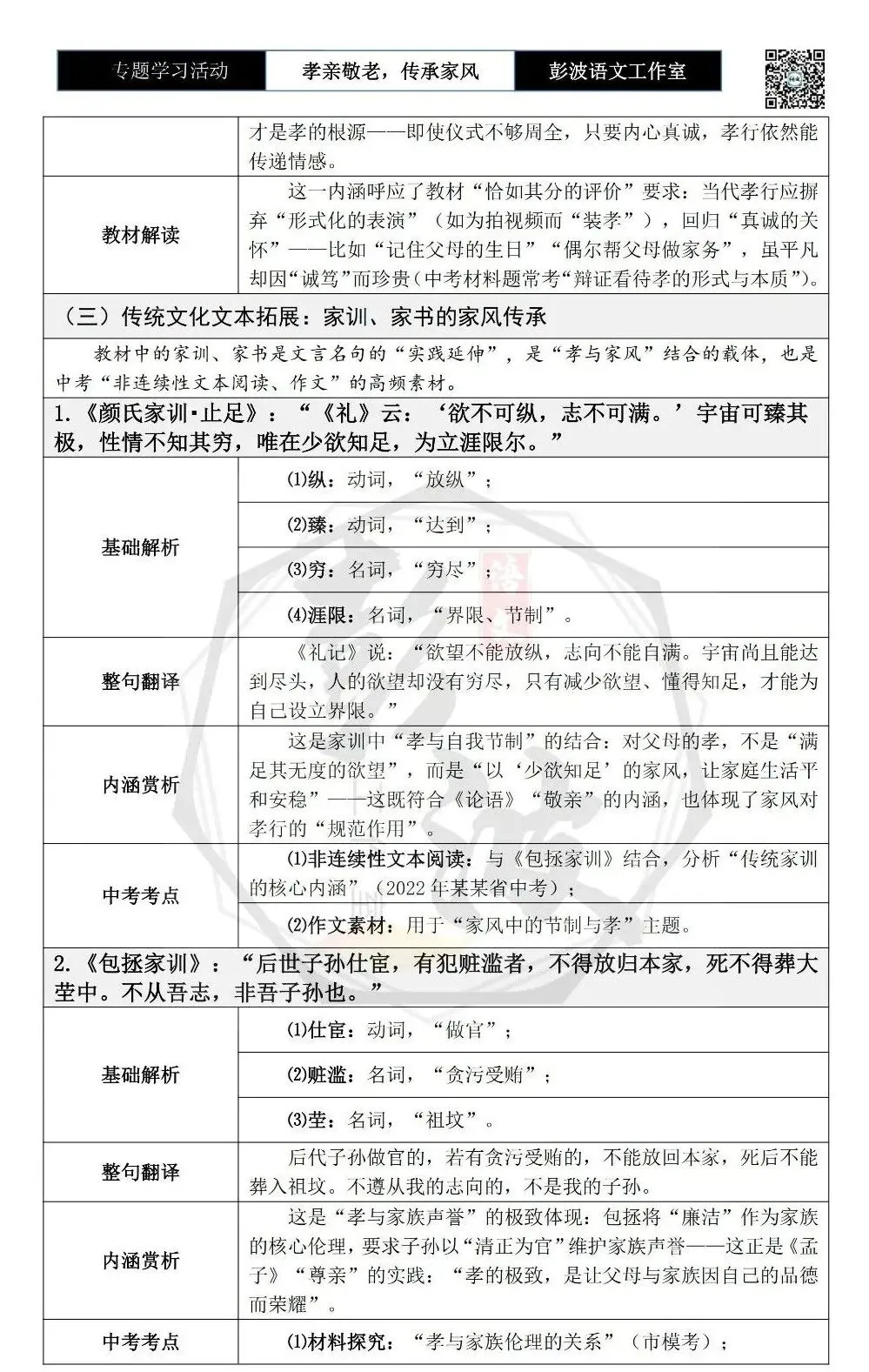 【中考语言专项-专题学习活动】-七年级下-04孝亲敬老,传承家风-知识手册(2元) 第17张 【中考语言专项-专题学习活动】-七年级下-04孝亲敬老,传承家风-知识手册(2元) 第17张