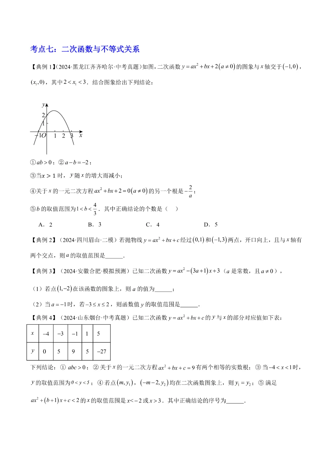 【中考专项数学 】《专题06  二次函数 》知识梳理+易错专练 完整高清电子版可打印 第19张