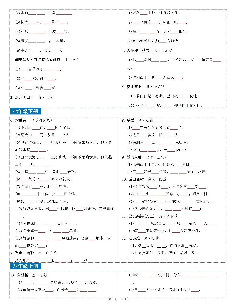 2026年中考语文古诗文言文4轮默写 第9张