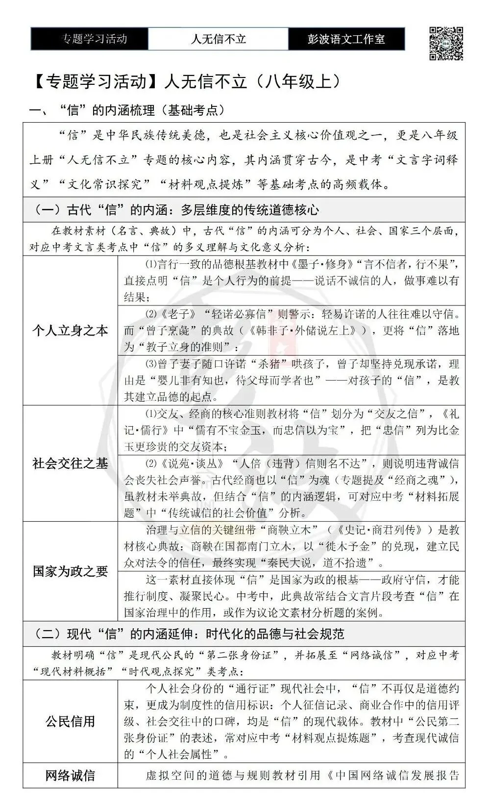 【中考语言专项-专题学习活动】-八年级上-05人无信不立-知识手册(2元) 第5张