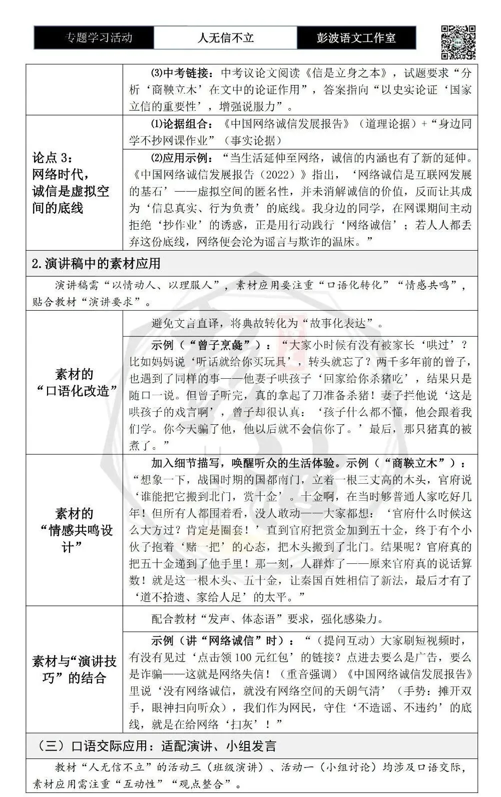 【中考语言专项-专题学习活动】-八年级上-05人无信不立-知识手册(2元) 第8张