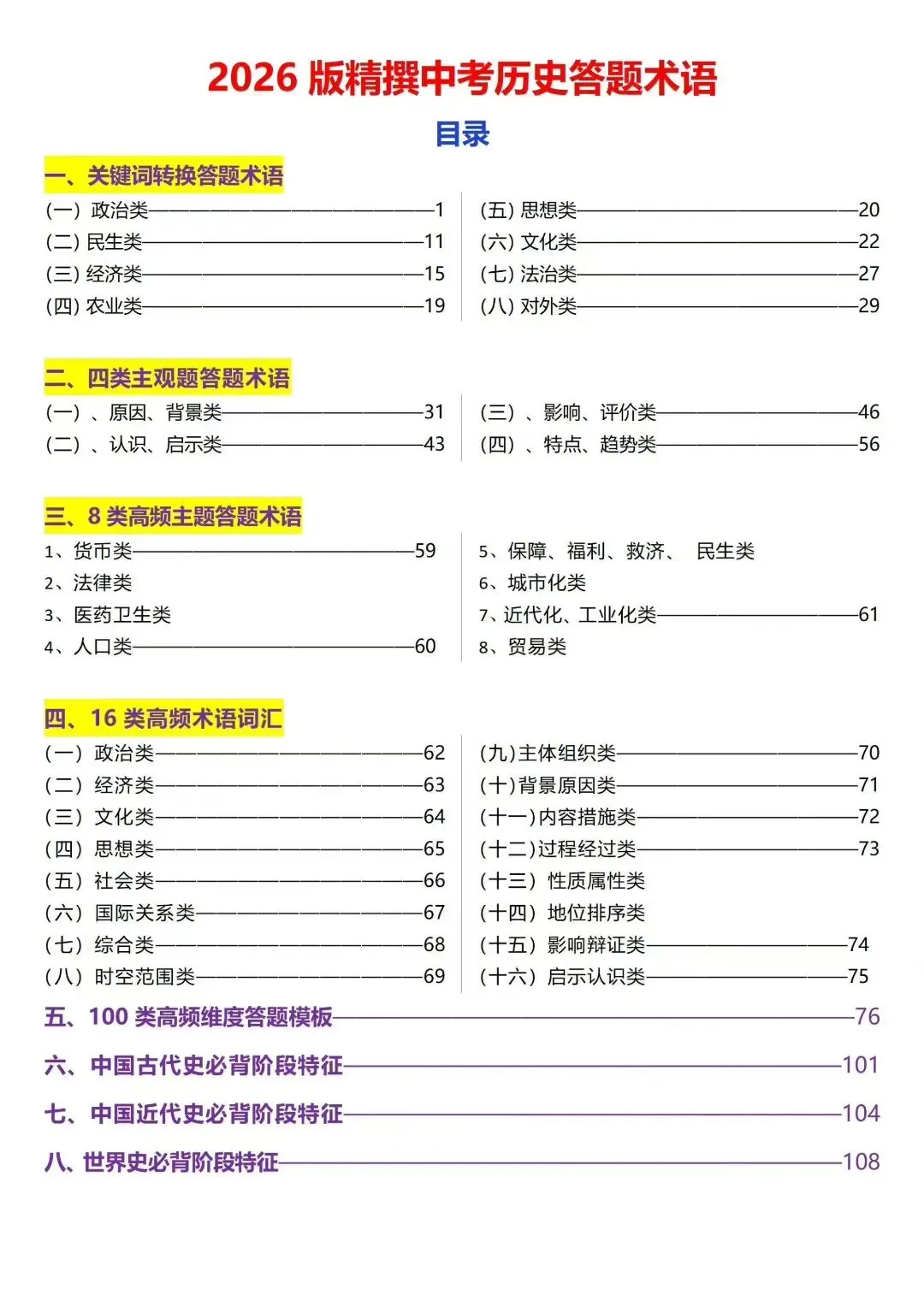2026中考历史各类题型答题模板 第1张