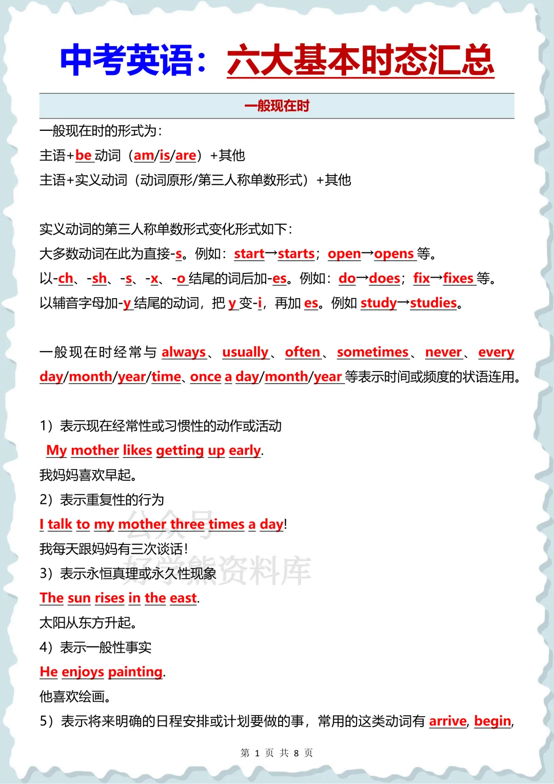 【寒假预习】2026中考英语六大必考基本时态汇总 第1张