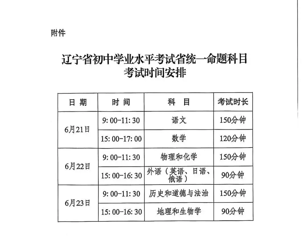 2026辽宁中考时间;附往年中考试卷及答案 第3张