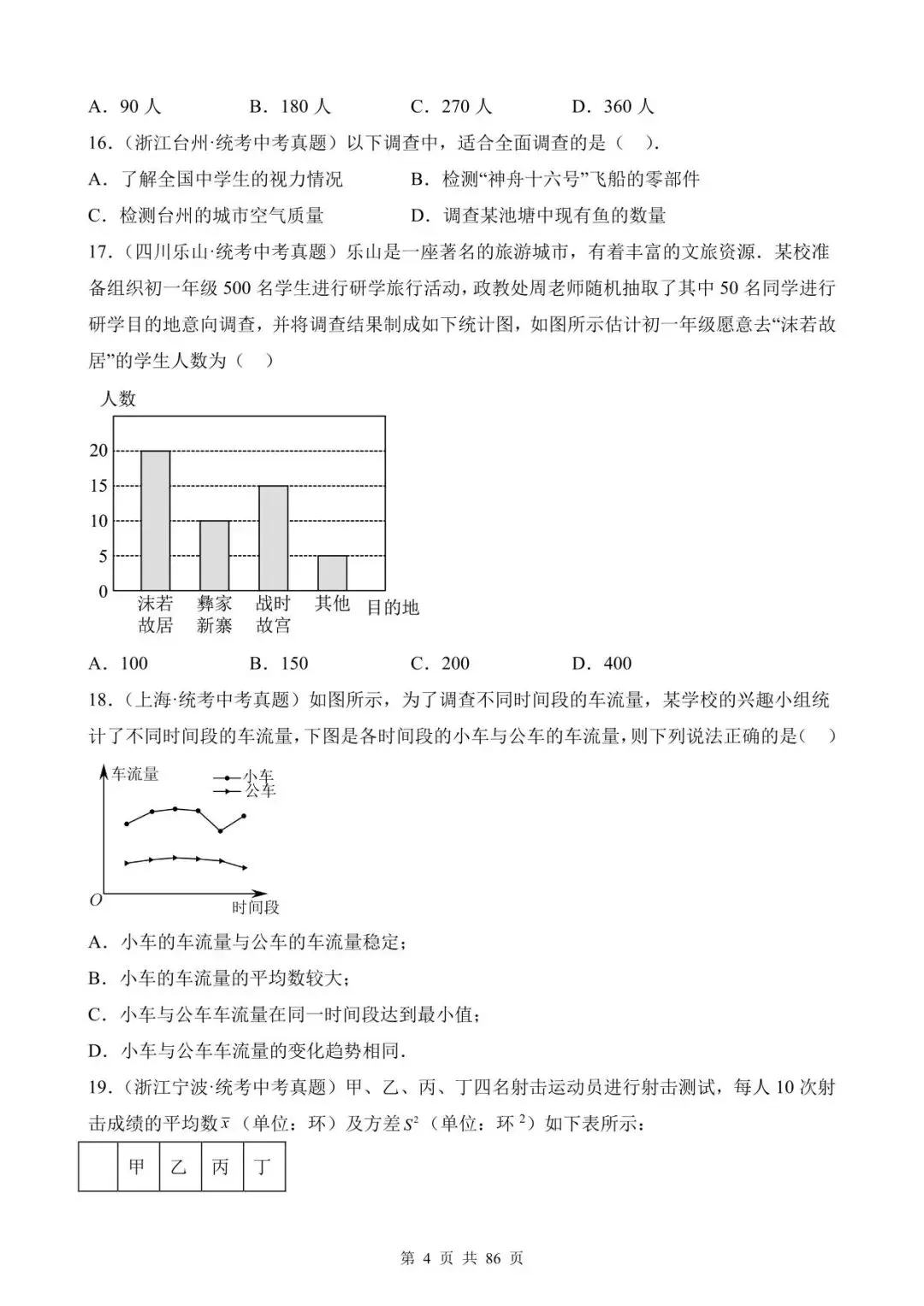 26中考数学真题分项汇编第1期专题26《数据的收集整理、描述与分析》含解析 第4张