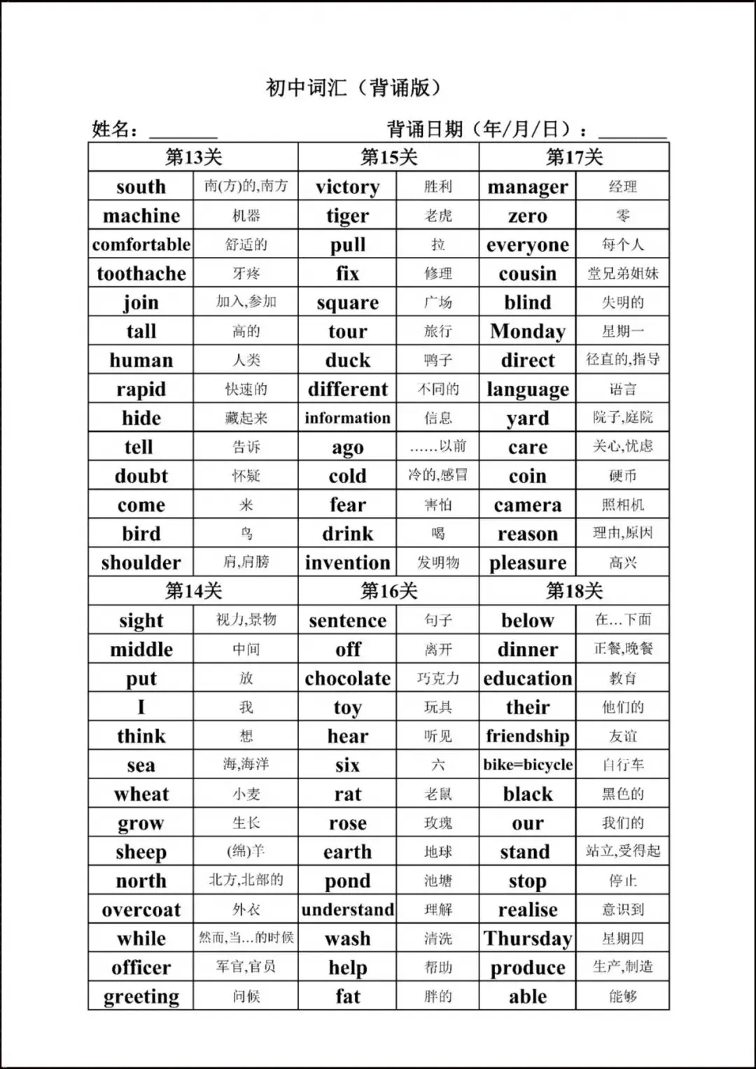2026春人教版中考英语1600个核心词汇(默写版+背诵版)完整电子版可下载打印! 第10张
