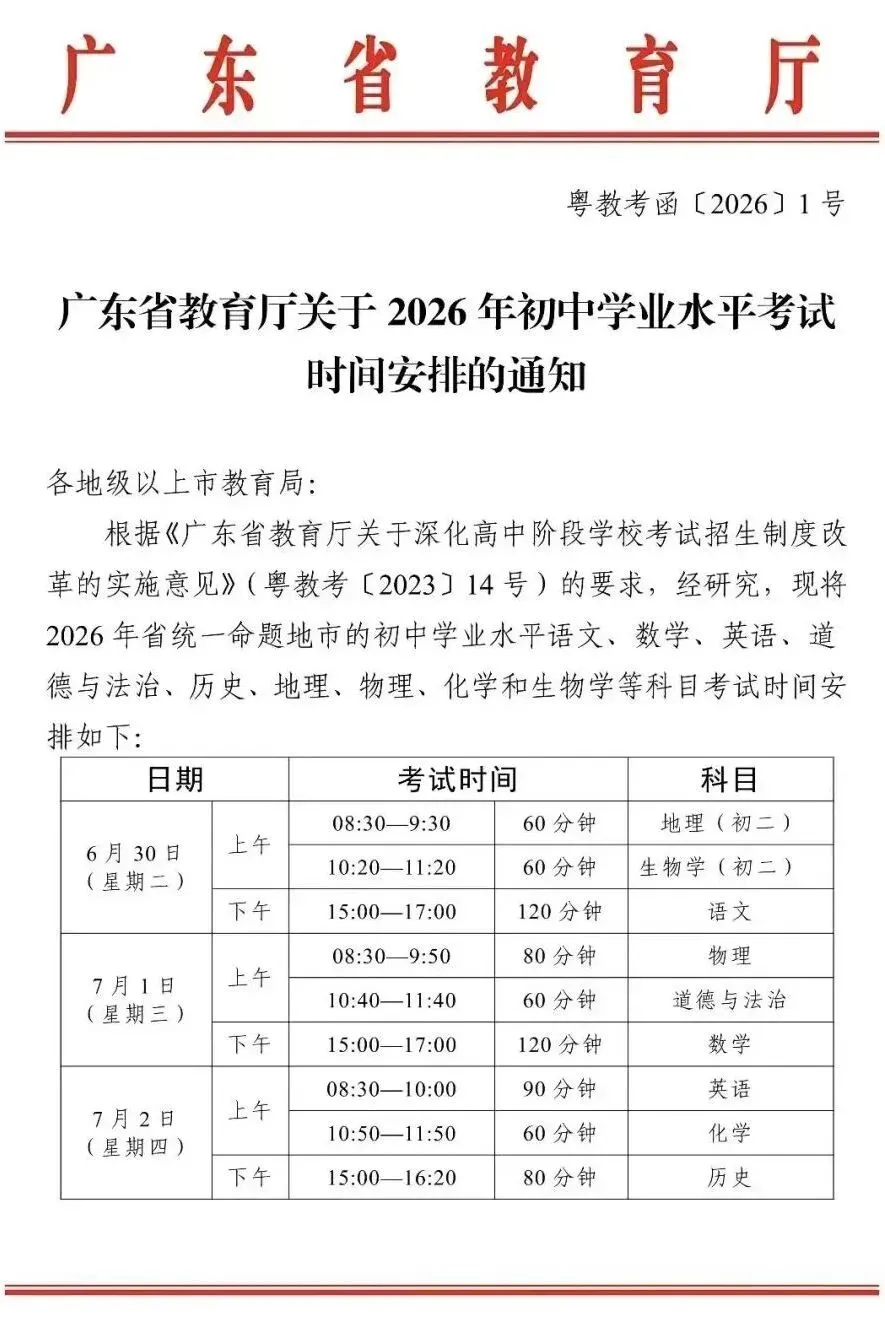 初二注意!2026中考时间已定,寒假这样备考生地! 第2张