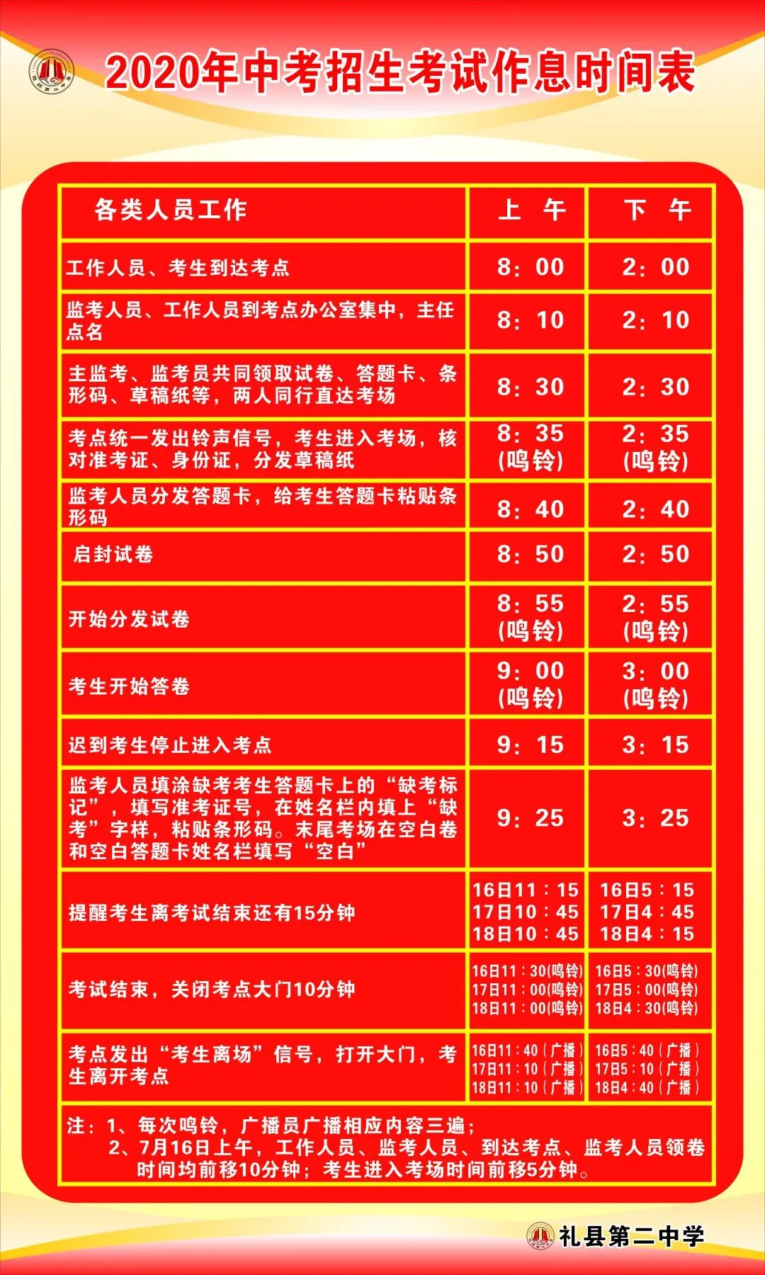 【中考资讯】礼县第二中学2020年中考温馨提示 第2张