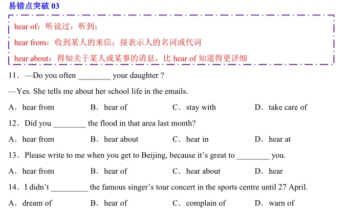 2025中考英语易错题专练-易错点01 易混动词(短语)辨析(一) 第3张